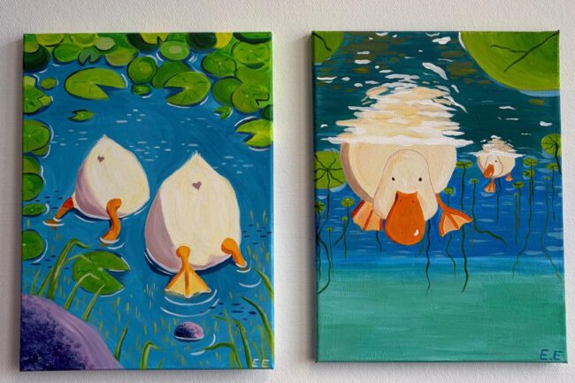 Fertige Kunstwerke Enten im Wasser